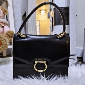 Vintage CELINE Black Leather And Gold Tone Circa 1990 Top Handle Handbag